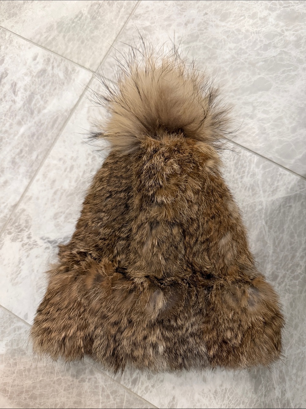 RUDSAK Brown Real Fur Pom Beanie